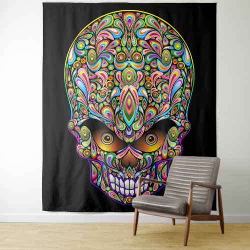 Skull Decorative Psychedelic Art Design  Tapestry