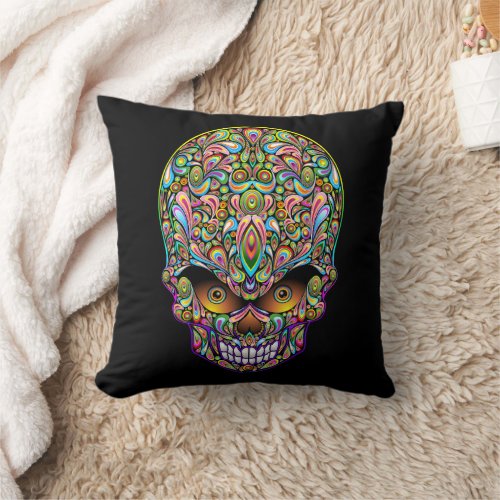 Skull Decorative Psychedelic Art Design  Throw Pillow