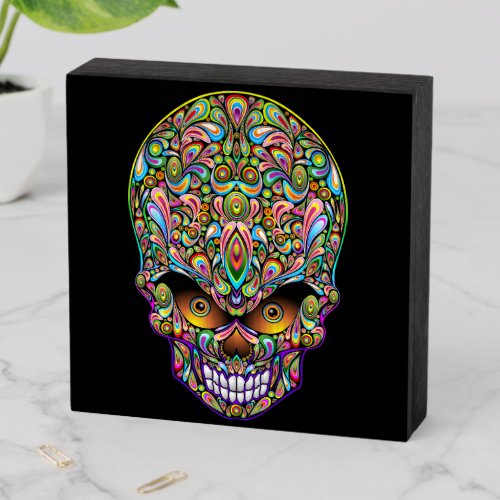 Skull Decorative Psychedelic Art Design  Wooden Box Sign