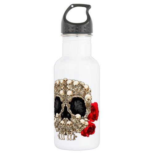 Skull Design _ Pyramid of Skulls and Roses Stainless Steel Water Bottle
