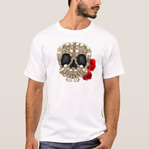 Skull Design - Pyramid of Skulls and Roses T-Shirt