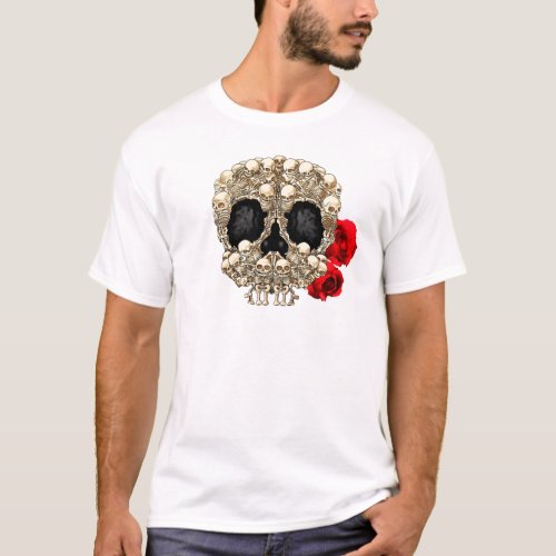 Skull Design _ Pyramid of Skulls and Roses T_Shirt