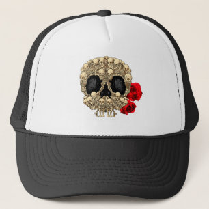 Skull Design - Pyramid of Skulls and Roses Trucker Hat