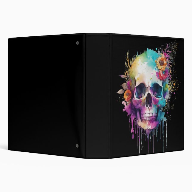Skull design with colorful splatters 3 ring binder (Background)