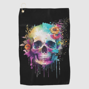 Skull design with colorful splatters golf towel