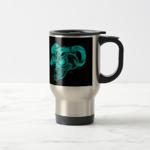 Skull Devil Head Black and Green Design Travel Mug