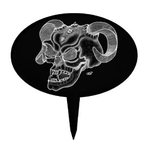Skull Devil head Black and white Design Cake Topper