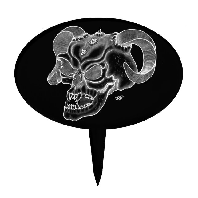 Skull Devil head Black and white Design Cake Topper (Front)