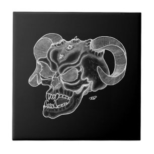 Skull Devil head Black and white Design Ceramic Tile