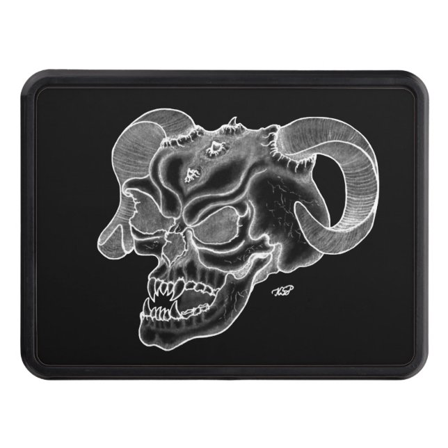 Skull Devil Head Black and White Design Hitch Cover (Front)