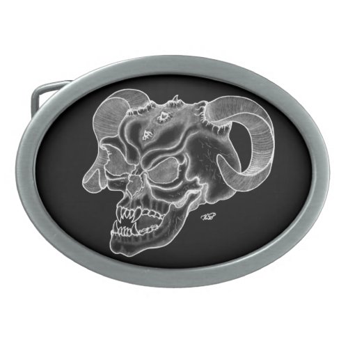 Skull Devil head Black and white Design Oval Belt Buckle