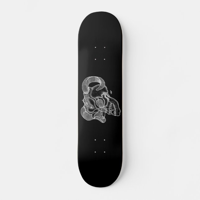 Skull Devil Head Black and White Design Skateboard Deck (Front)