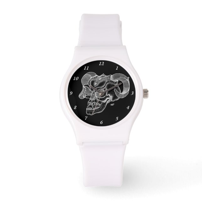 Skull Devil Head Black and White Design Watch (Front)