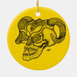 Skull Devil head Black and Yellow Design Ceramic Ornament