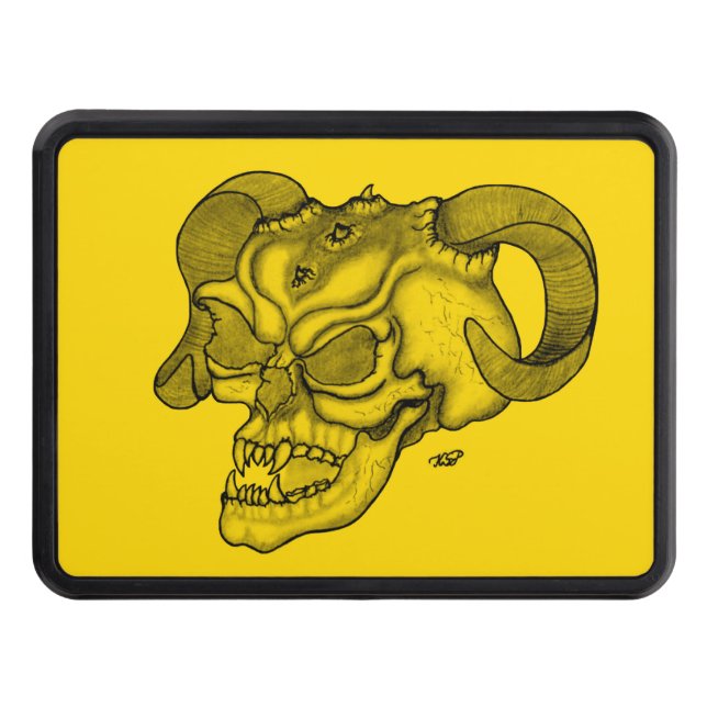Skull Devil Head Black and Yellow Design Hitch Cover (Front)