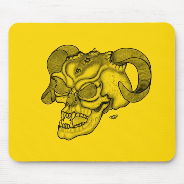 Skull Devil head Black and Yellow Design Mouse Pad (Front)