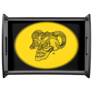 Skull Devil Head Black and Yellow Design Serving Tray