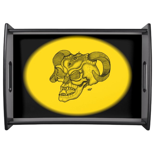 Skull Devil Head Black and Yellow Design Serving Tray (Front)