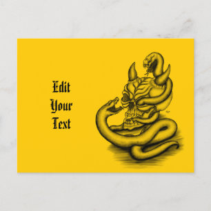 Skull - Devil Head with Snake Announcement Postcard