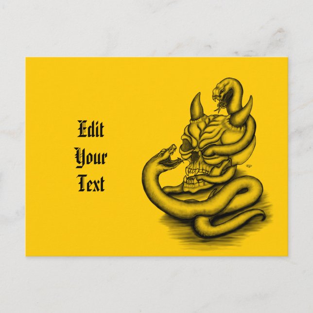 Skull - Devil Head with Snake Announcement Postcard (Front)