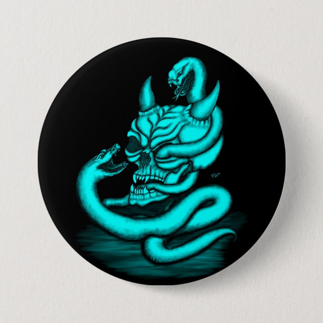 Skull - Devil Head with Snake Button (Front)