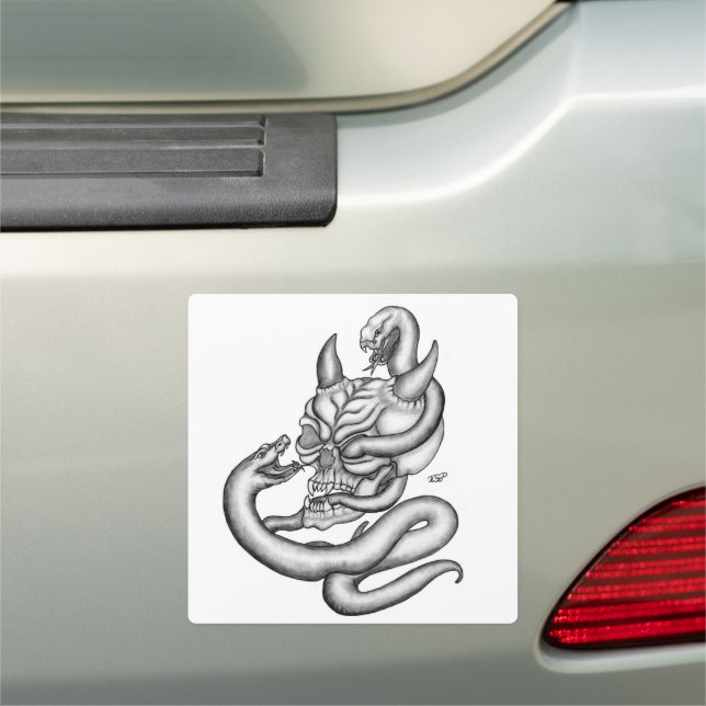 Skull - Devil Head with Snake Car Magnet (In Situ)
