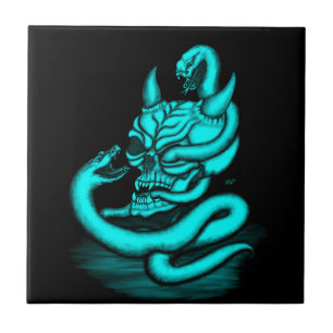 Skull - Devil Head with Snake Ceramic Tile