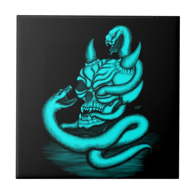 Skull - Devil Head with Snake Ceramic Tile (Front)