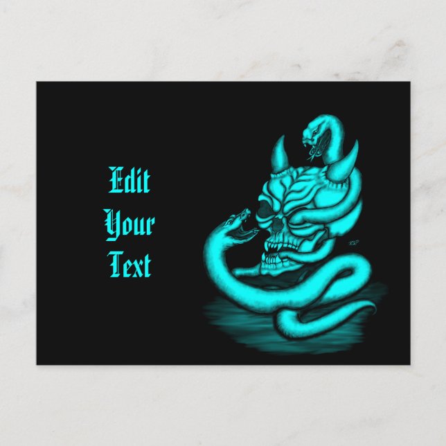 Skull - Devil Head with Snake Invitation Postcard (Front)