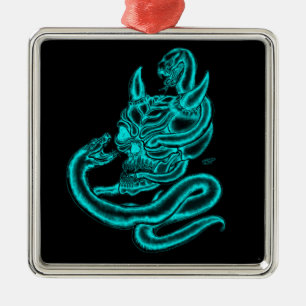 Skull - Devil Head with Snake Metal Ornament