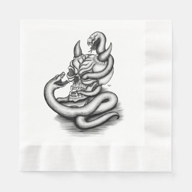 Skull - Devil Head with Snake Napkins (Front)