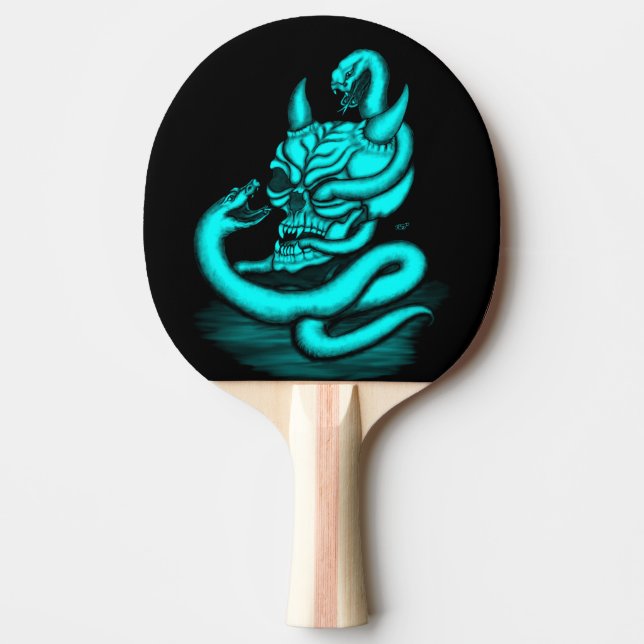 Skull - Devil Head with Snake Ping Pong Paddle (Front)