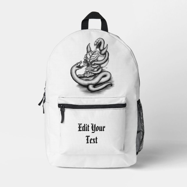Skull - Devil Head with Snake Printed Backpack (Front)