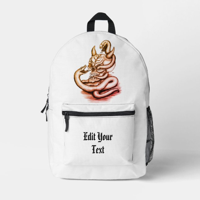 Skull - Devil Head with Snake Printed Backpack (Front)
