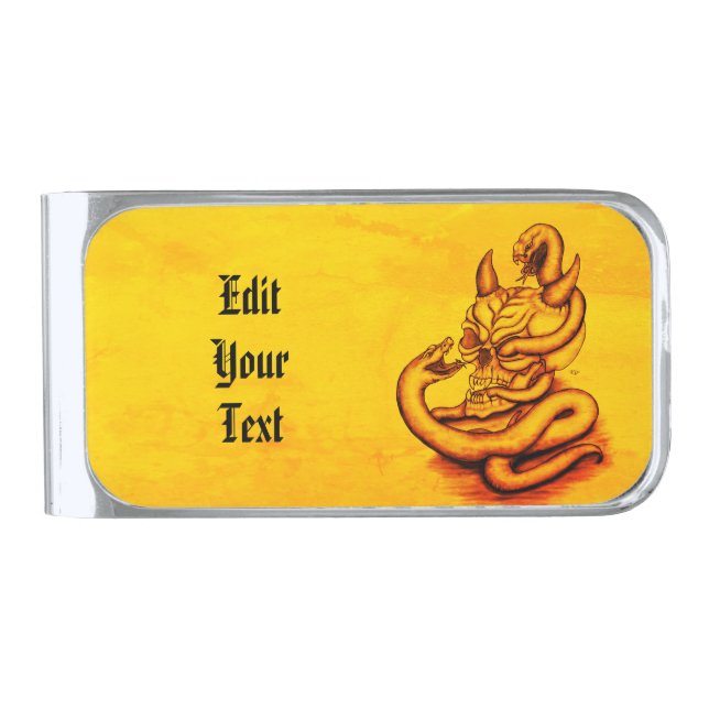 Skull - Devil Head with Snake Silver Finish Money Clip (Front)