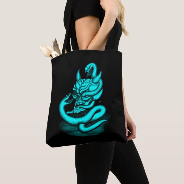 Skull - Devil Head with Snake Tote Bag (Close Up)