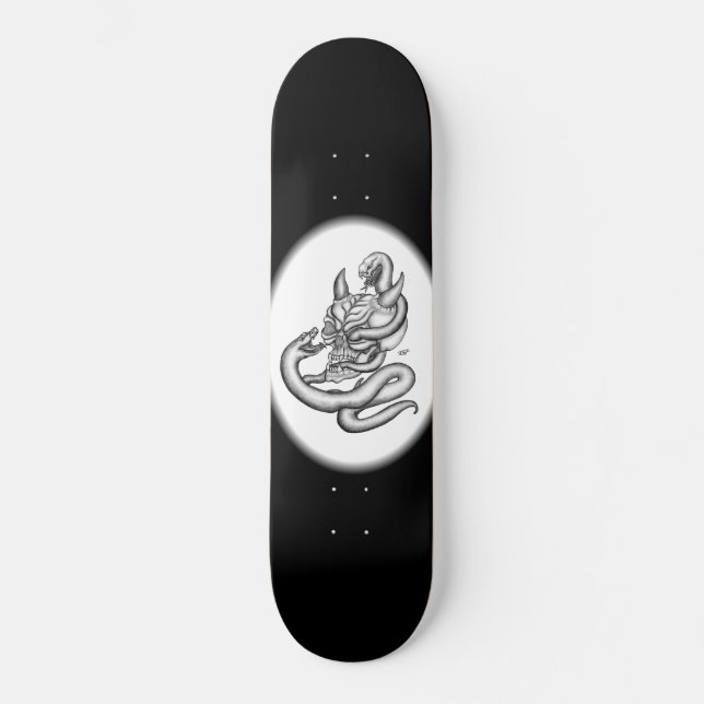 Skull - devil heads with snake skateboard deck (Front)