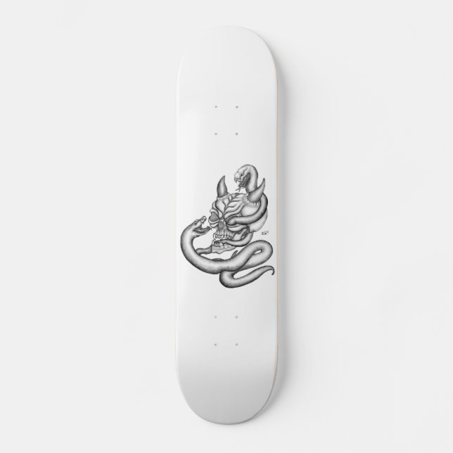 Skull - devil heads with snake skateboard deck (Front)
