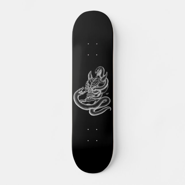 Skull - devil heads with snake skateboard deck (Front)