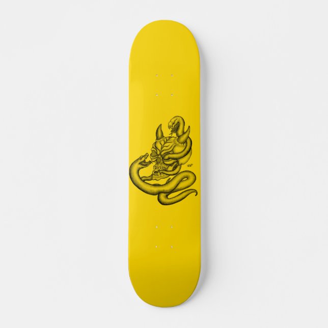 Skull - devil heads with snake skateboard deck (Front)
