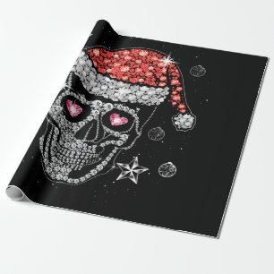 Skull Diamond with Santa Hat Christmas Pajama Xmas Wrapping Paper
