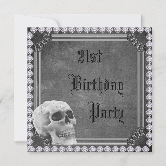 Skull & Diamonds Double Sided 21st Birthday Invitation (Front)