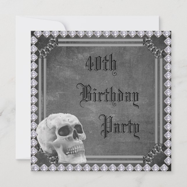 Skull & Diamonds Double Sided 40th Birthday Invitation (Front)