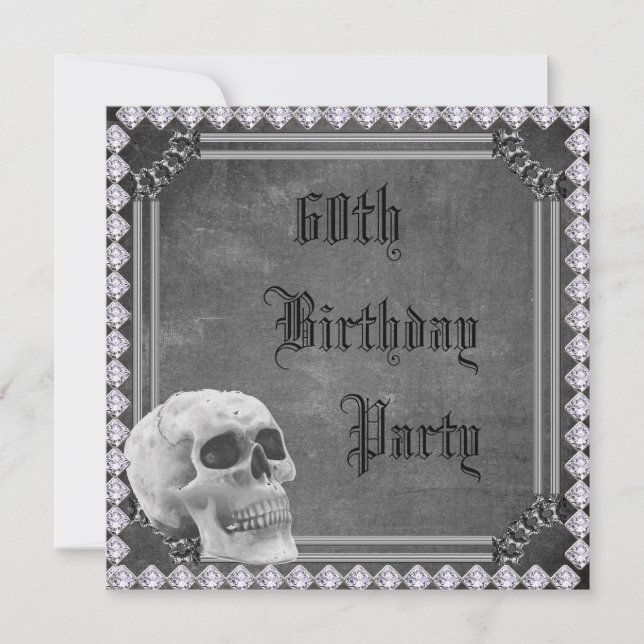 Skull & Diamonds Double Sided 60th Birthday Invitation (Front)