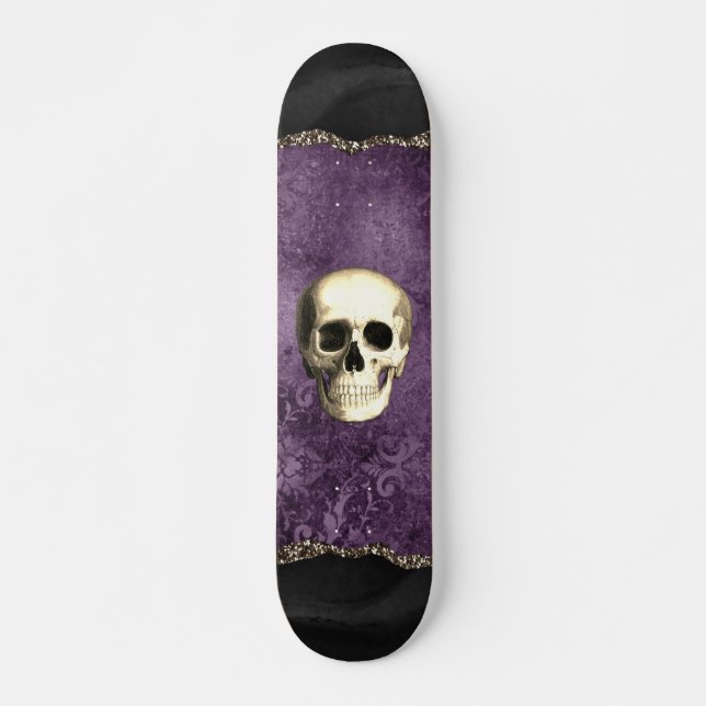 Skull Distressed Dark Moody Purple Gothic Glam   Skateboard (Front)
