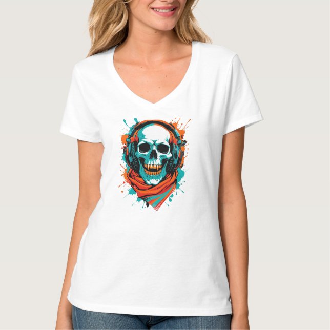 Skull DJ Headphones – Street Art Vibe Music Tee (Front)