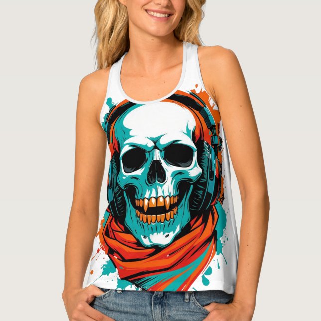 Skull DJ Headphones – Street Art Vibe Music Tee (Front)