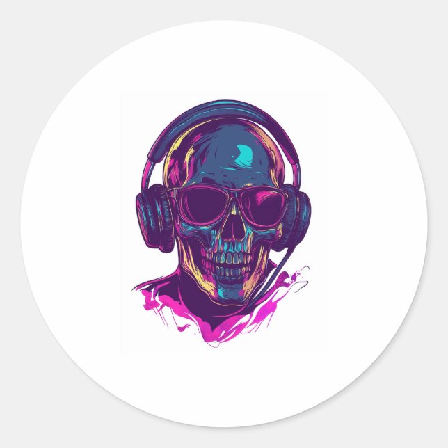 Skull DJ Vibes Classic Round Sticker (Front)