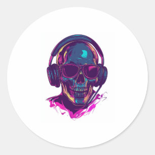 Skull DJ Vibes Classic Round Sticker