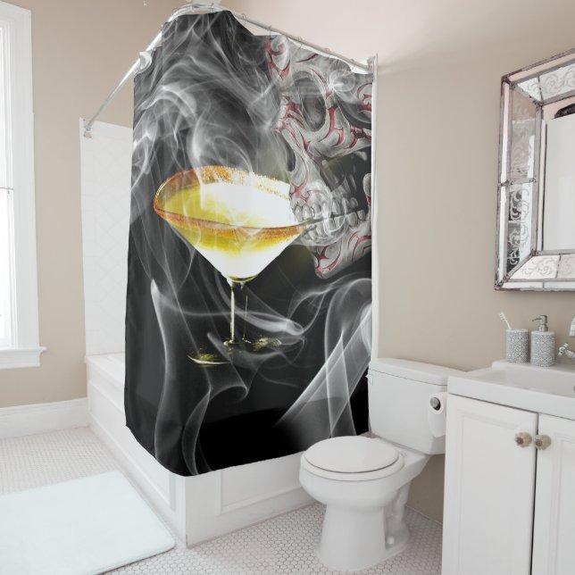Skull Drinking Shower Curtain (In Situ)